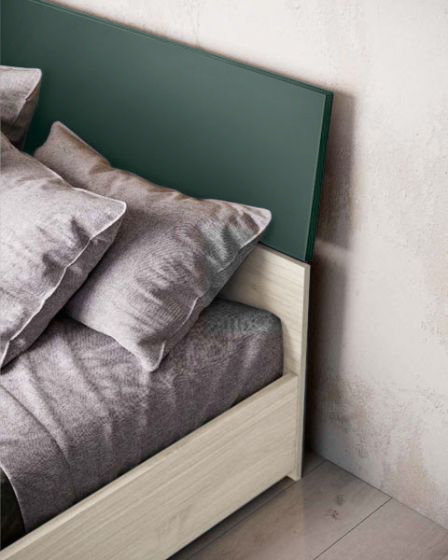 Letto matrimoniale Metiz con contenitore, finitura Visone e Larice Bianco