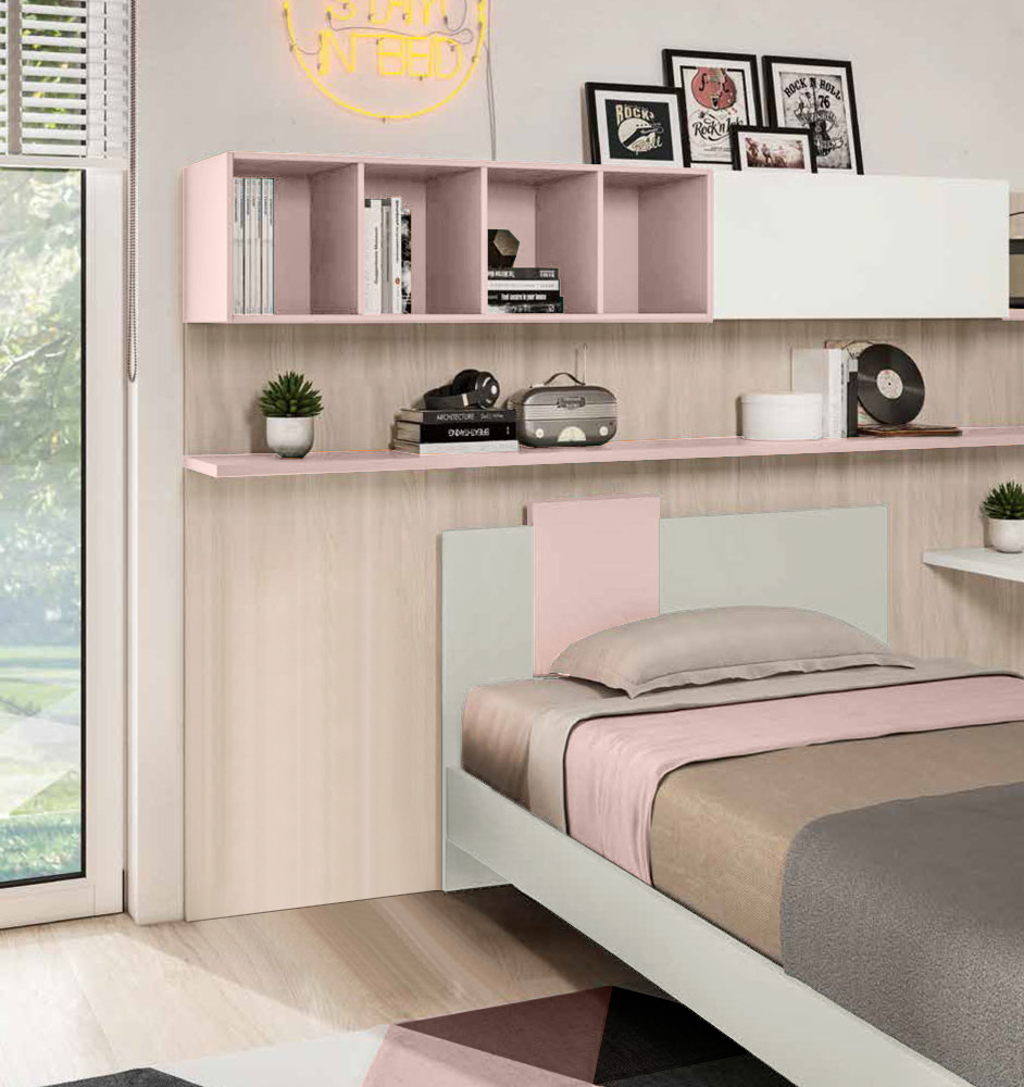 Letto singolo Rosa confetto e Grigio seta, POP 2