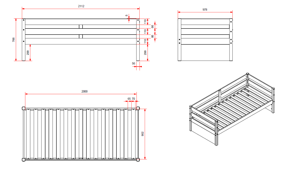 Divano letto con secondo letto estraibile in legno massello, Bianco e Pino naturale