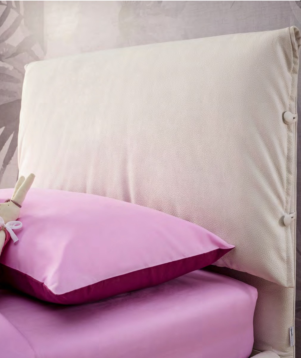 Letto singolo Ginger Moretti Compact con cuscino nella testata, Cotone e Lampone