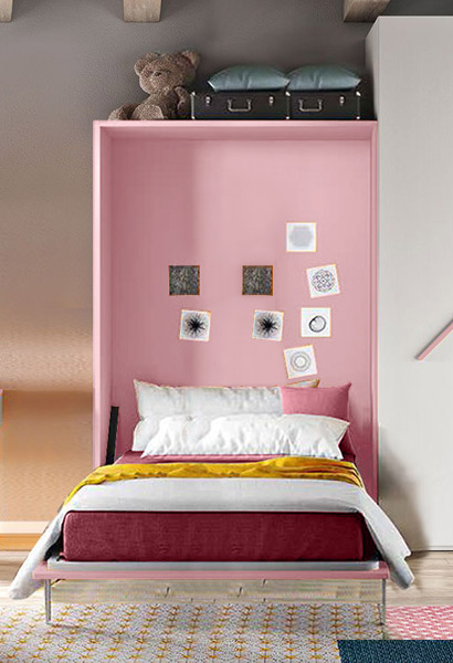 Letto a scomparsa per ragazzi una piazza e mezza, colore Cipria