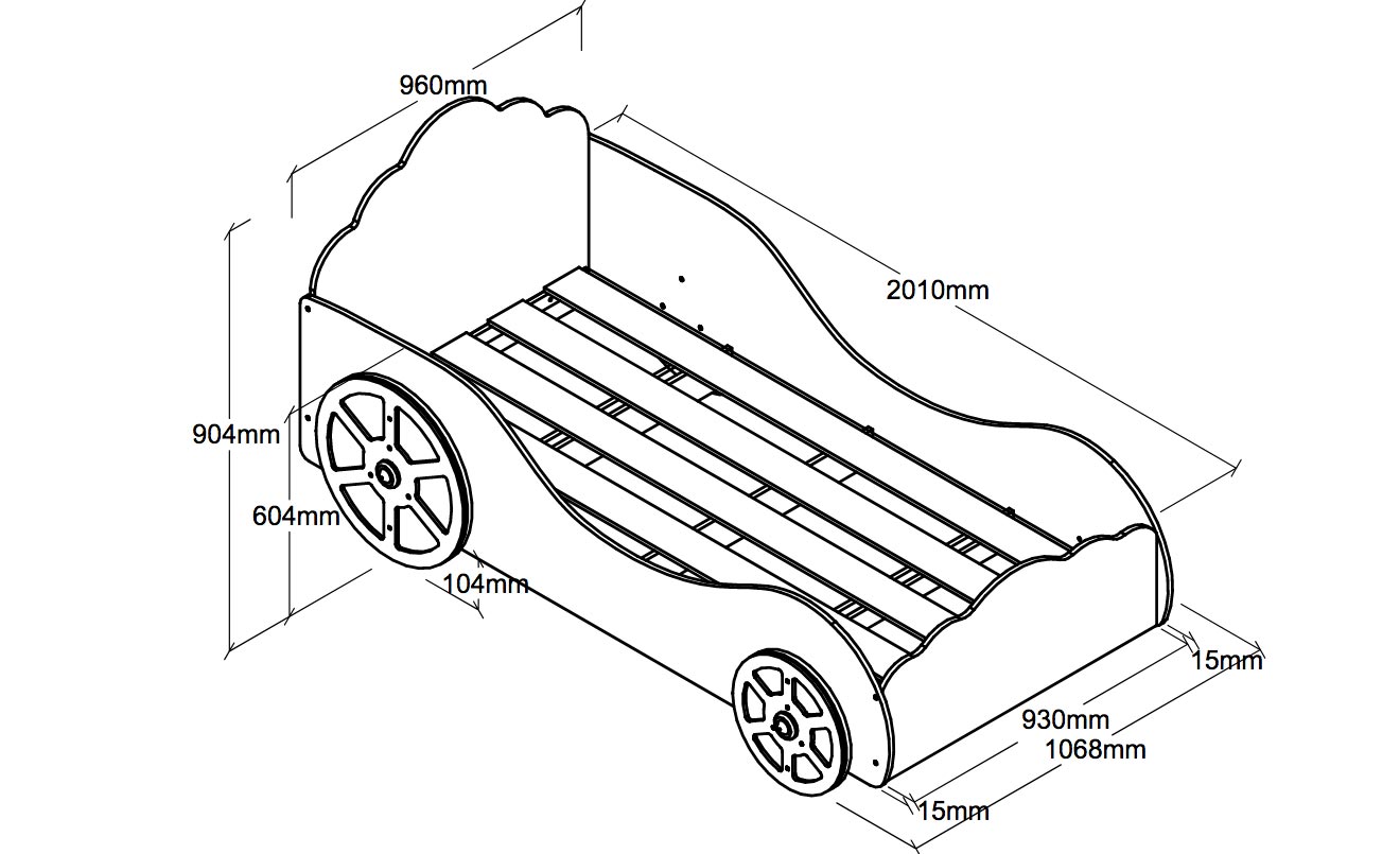 Letto principessa per bambine design macchina, finitura Rosa laccato