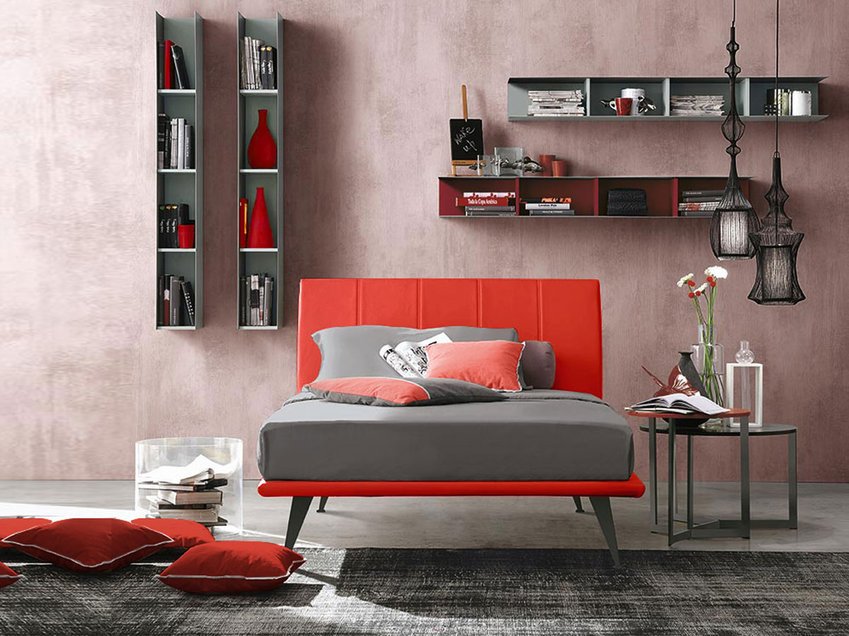 Letto rosso una piazza e mezzo, finitura Ecopelle
