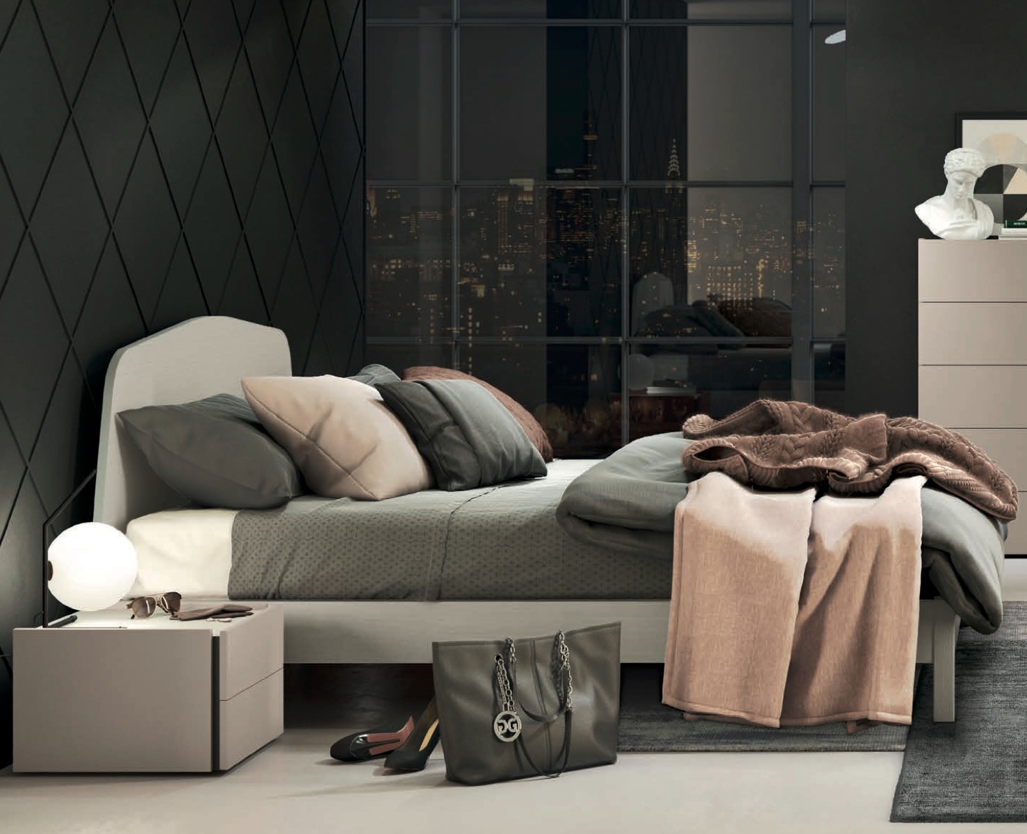 Letto matrimoniale Rovere dorian con testata squadrata 