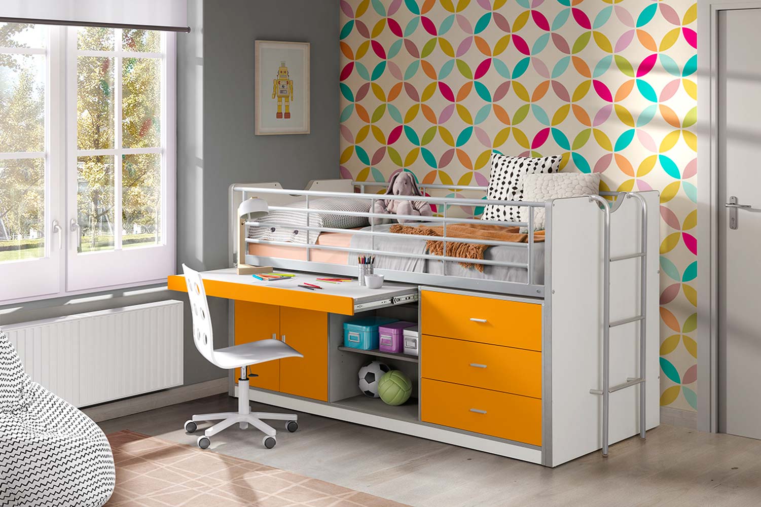 Letto salvaspazio con scrivania integrata, disponibile diversi colori