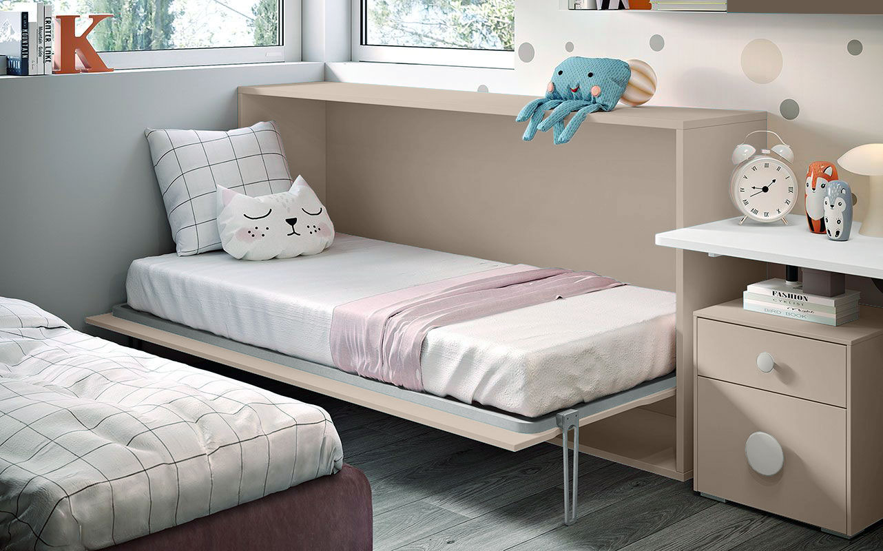 Letto salvaspazio orizzontale in finitura Tortora