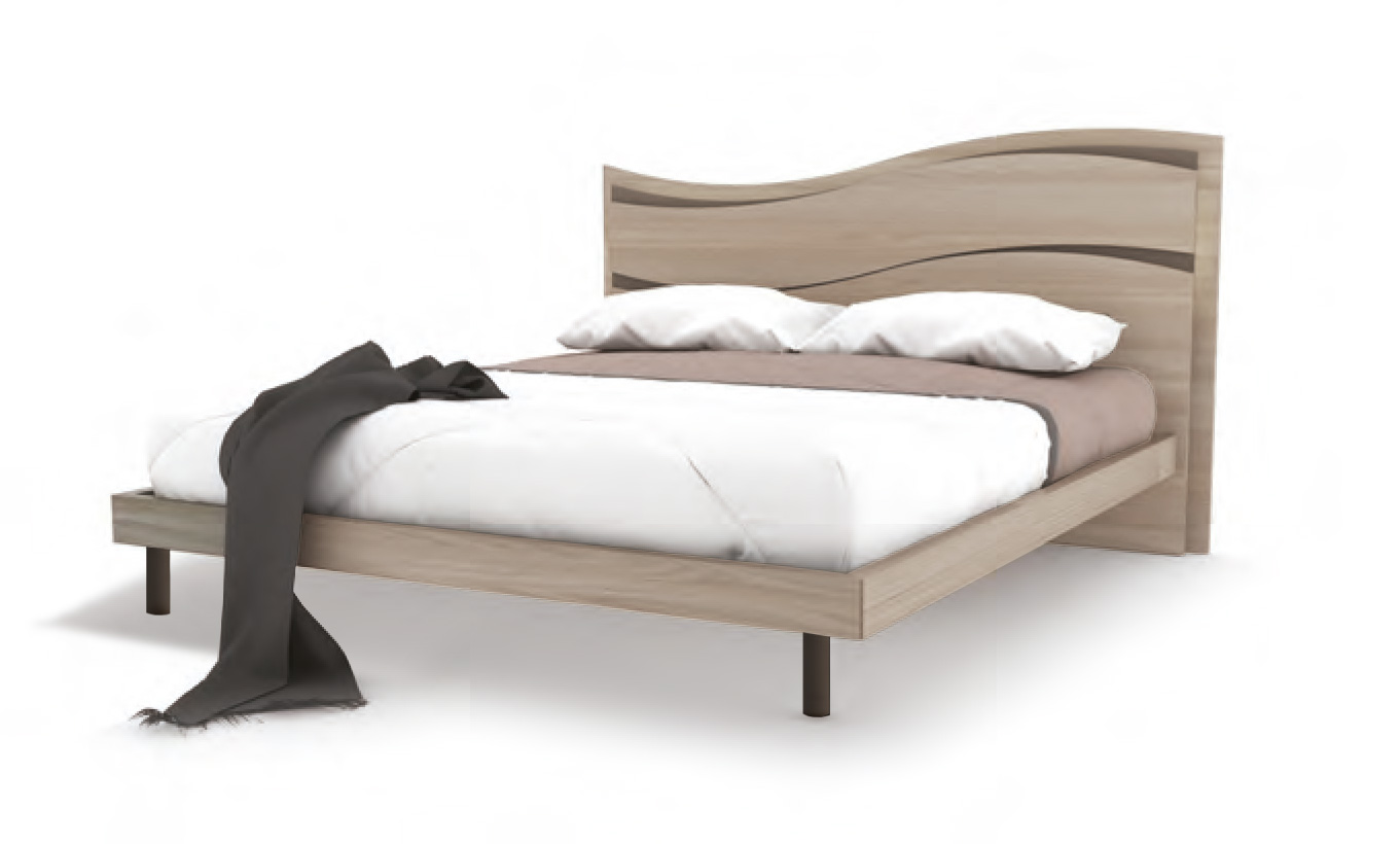 Letto matrimoniale, finitura Olmo Perla e grigio fango