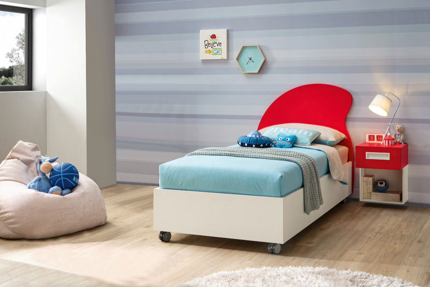 Lettino Alain contenitore con ruote Moretti Compact, Bianco e Ciliegia