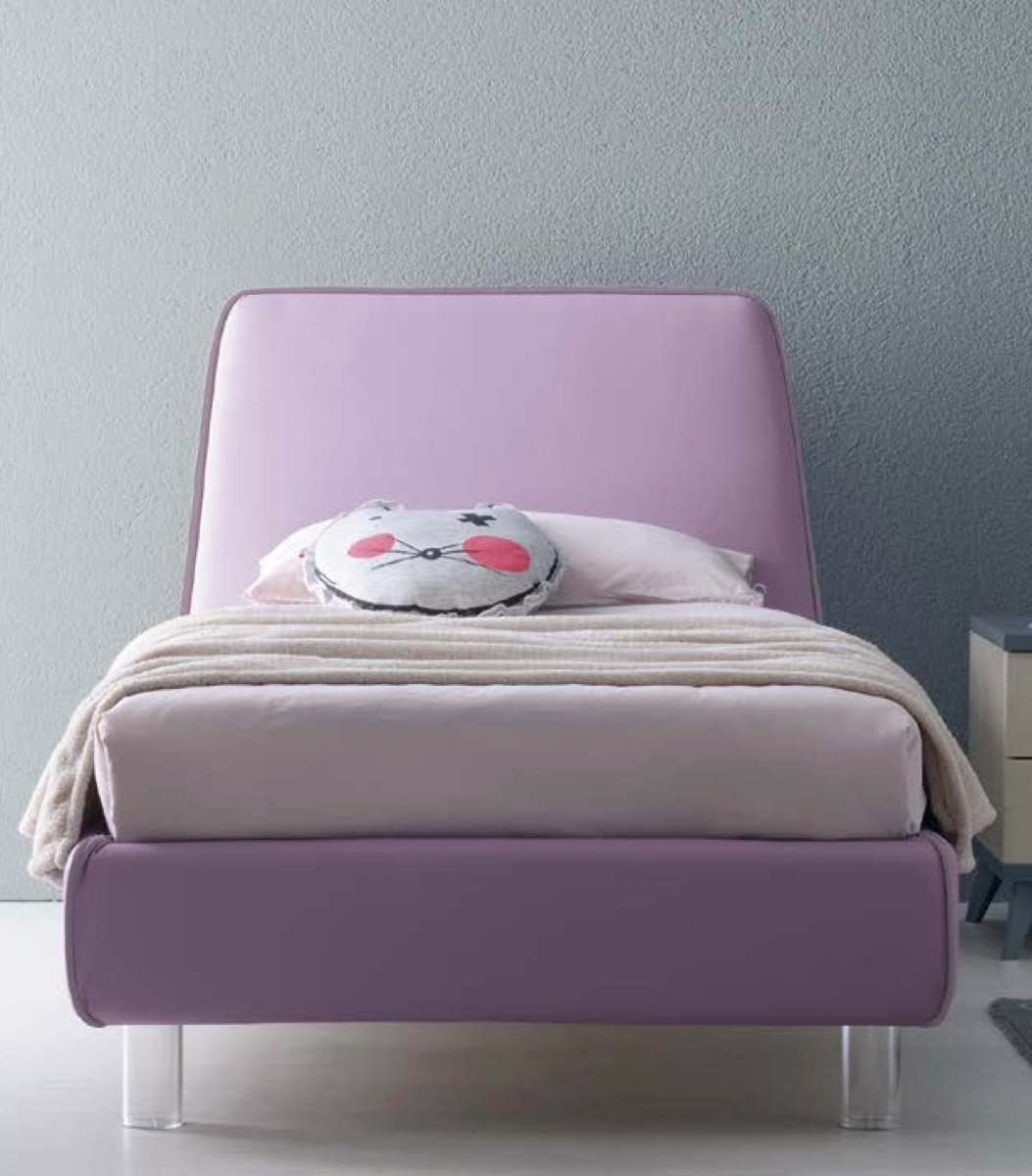 Letto singolo ecopelle Violetto con piedini in plexiglass