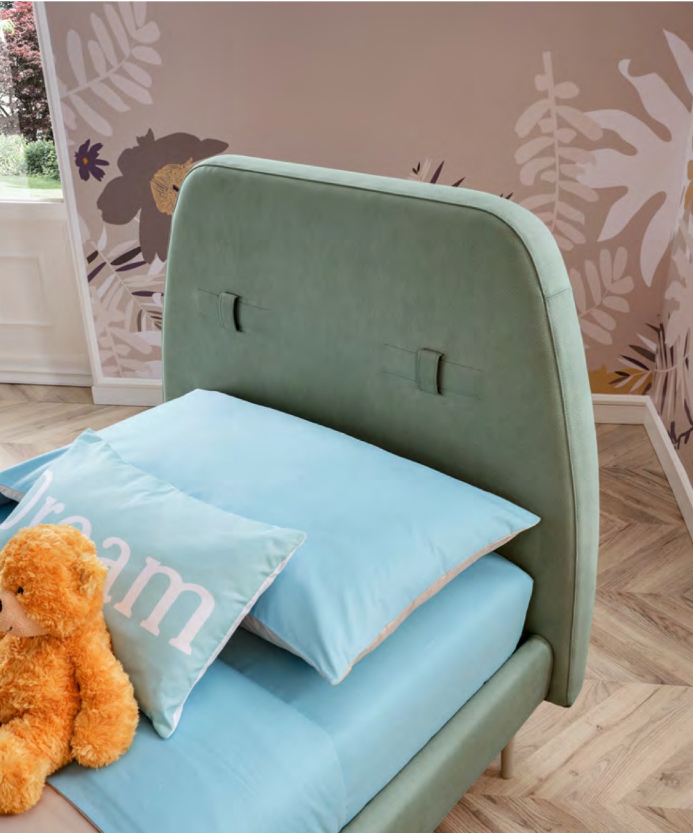 Letto singolo Cake Moretti Compact in tessuto Caraibi con piedini Corda laccato