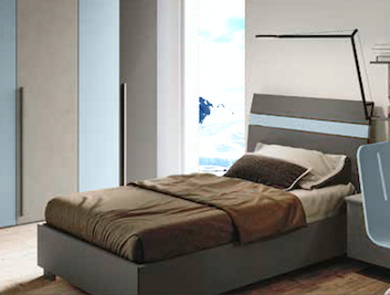 Letto singolo moderno in finitura Grigio cenere e Carta da zucchero