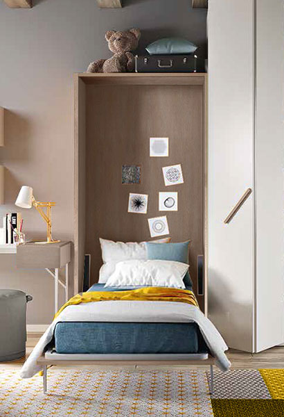 Letto salvaspazio verticale, a scomparsa in finitura Gessato Canapa