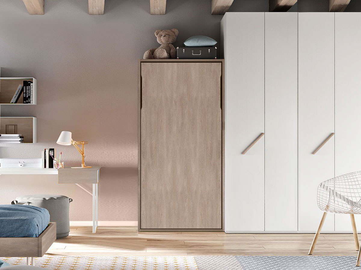 Letto salvaspazio verticale, a scomparsa in finitura Gessato Canapa