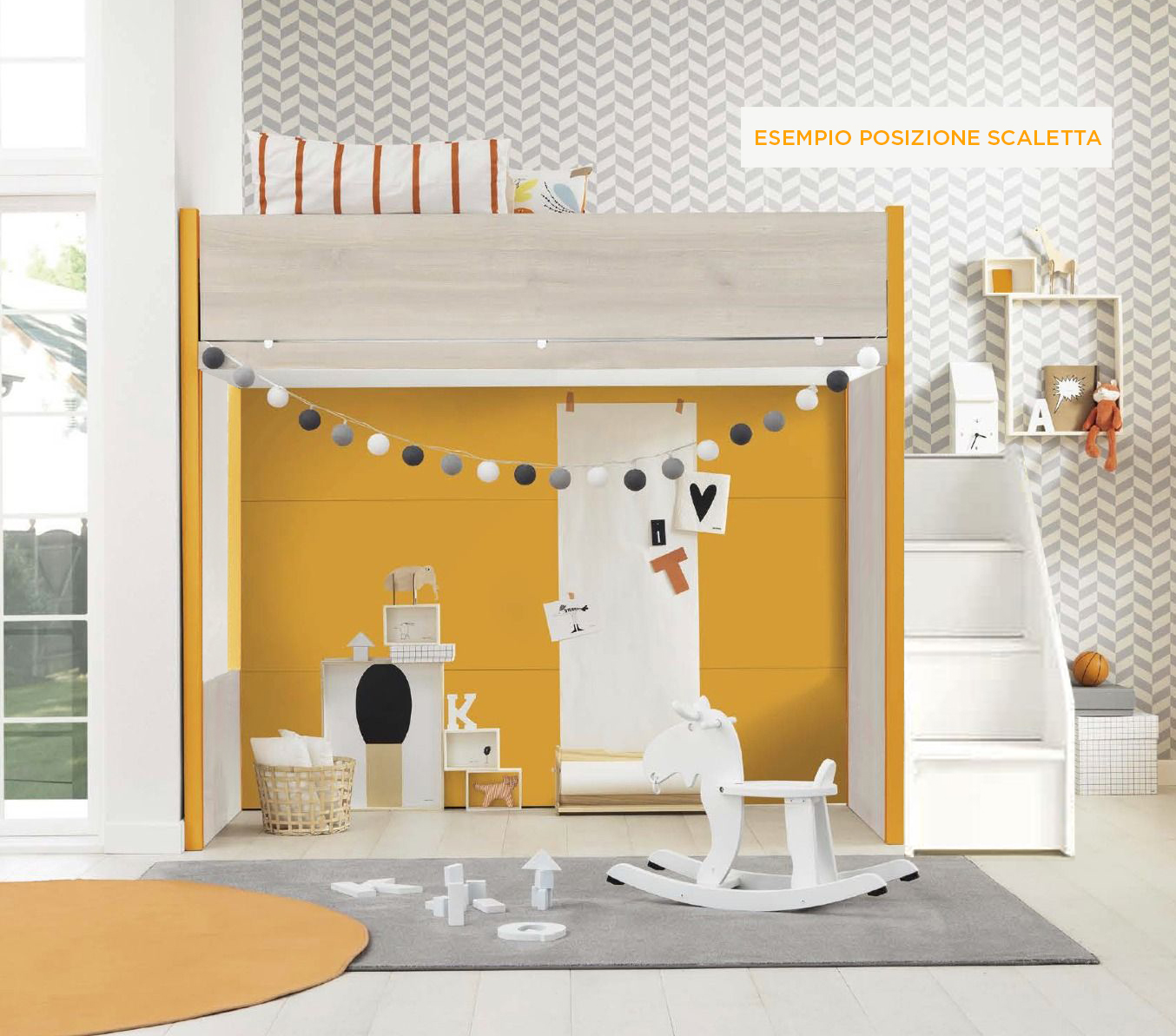 Letto soppalco per camerette, finitura Ciliegio bianco e Albicocca