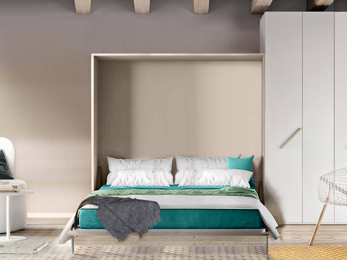 Conveniente e pratico Letto a scomparsa matrimoniale, finitura Tortora