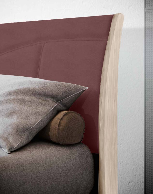 Letto matrimoniale king size finitura Olmo Natura e Bordeaux