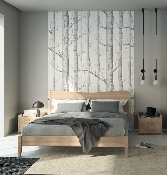 Letto matrimoniale Winner moderno con testata in legno, finitura Royal oak