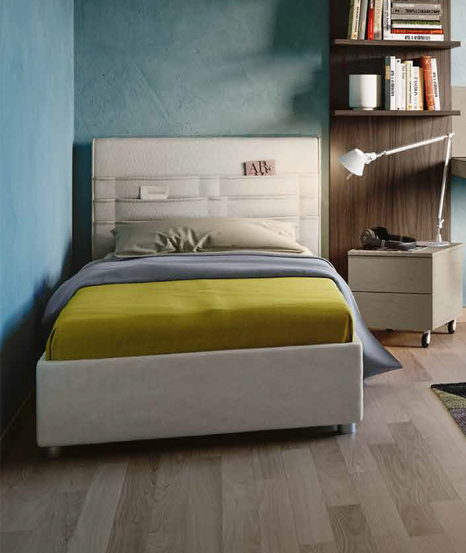 Letto singolo ragazzi in tessuto Soft Nebbia