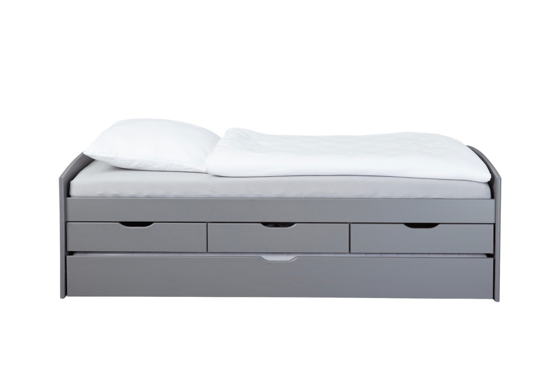 Letto con secondo letto estraibile con ruote e 3 cassetti, colore grigio