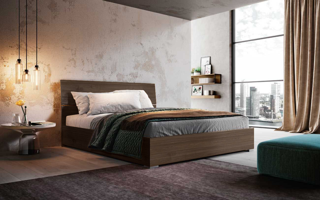 Letto matrimoniale Metiz con contenitore, finitura Noce Moro