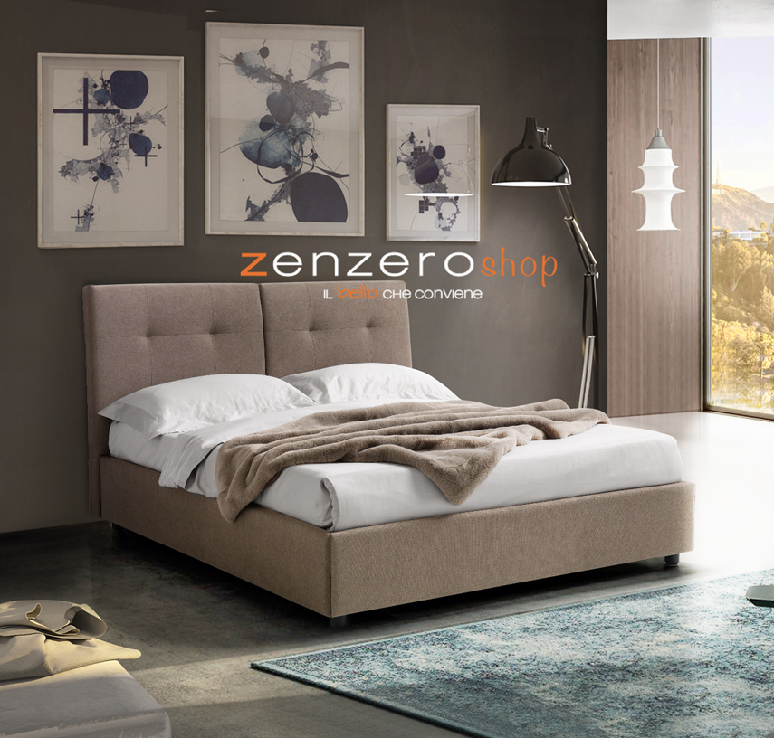 Letti matrimoniali con cassettone, letto in tessuto color Roma Marrone