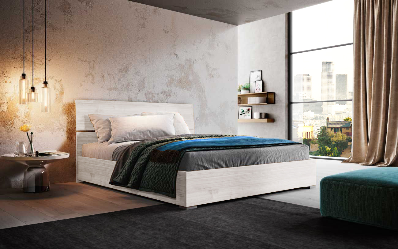 Letto matrimoniale Metiz con contenitore, finitura Bianco Altea