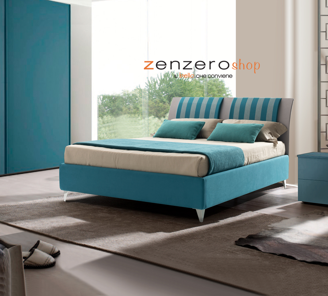 Letto matrimoniale contenitore Daneb in tessuto bicolore