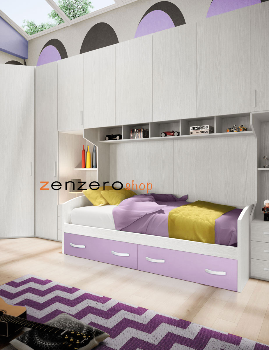 Divano letto con 2 cassettoni per camerette, rete a doghe inclusa