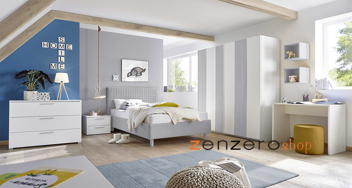 Letto Square grigio in tessuto imbottito una piazza e mezza, testiera riquadrata