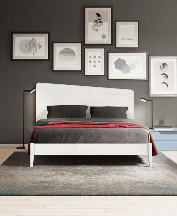 Letto matrimoniale Edge con testata in legno, finitura Cemento Artico