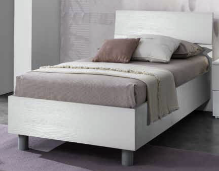 Letto singolo di design, con finitura in bianco frassinato