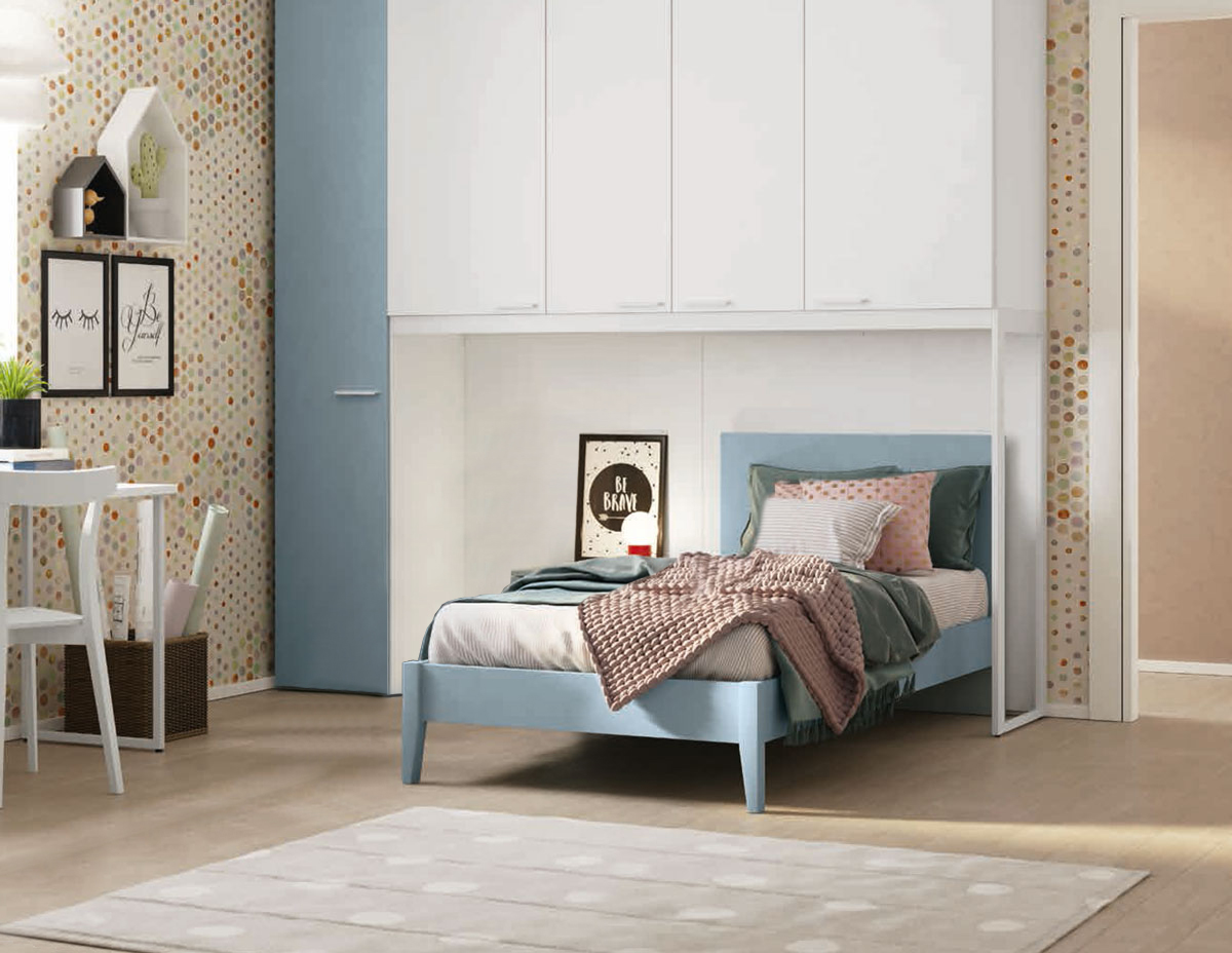 Letto singolo Banner con testata in legno, finitura Cadaques