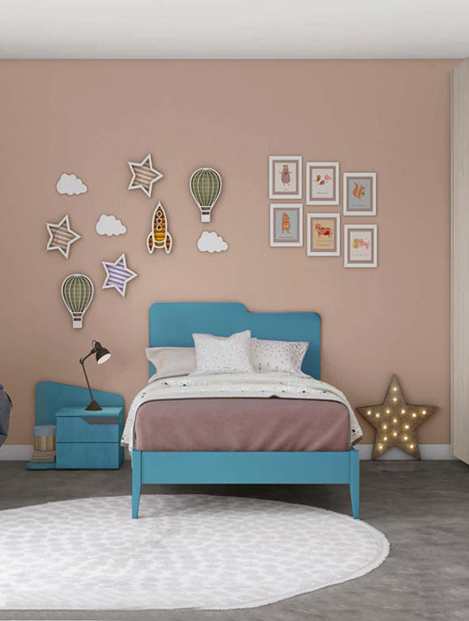 Letto singolo Folder con testata in legno, finitura Cadaques