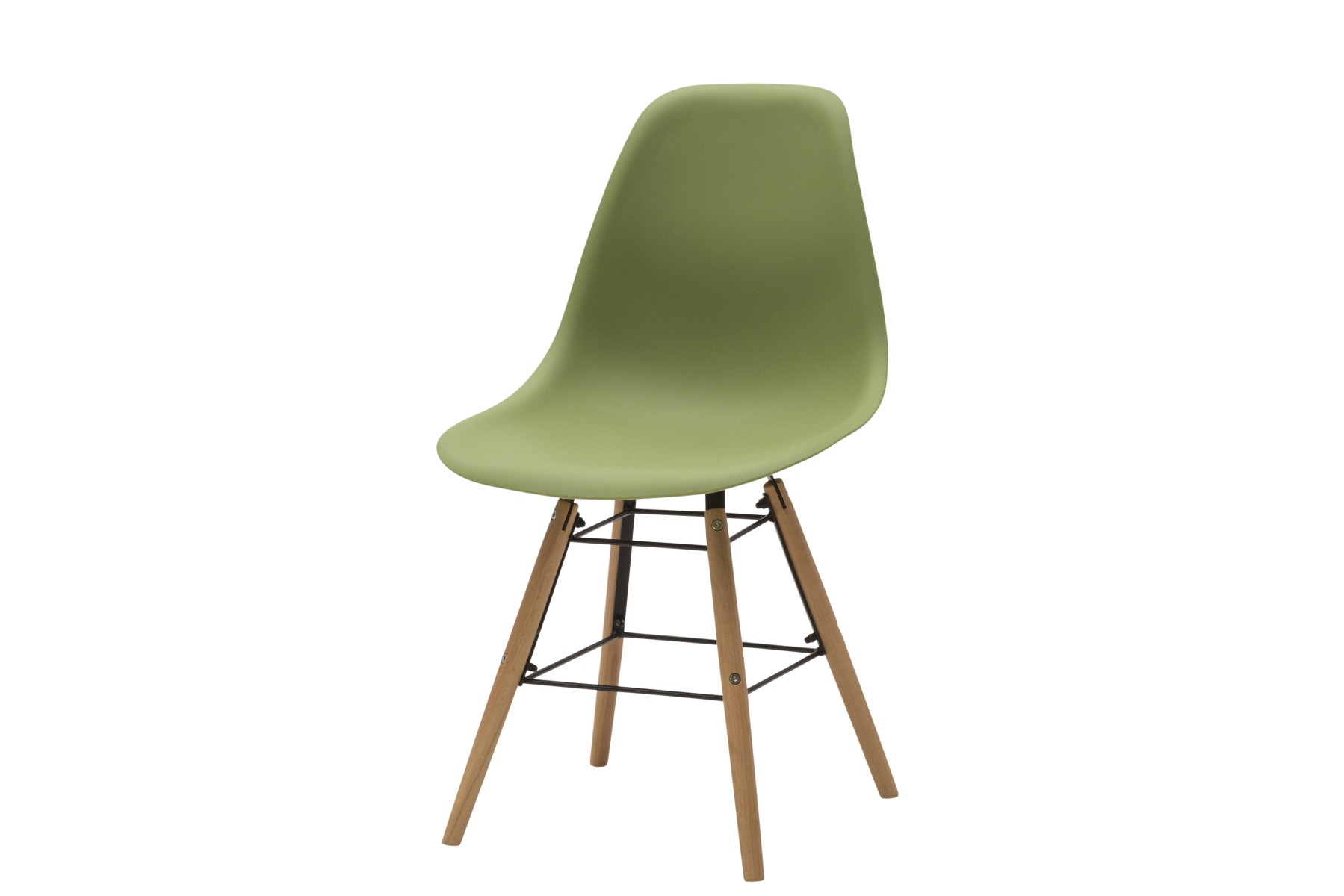 Sedia di Design Verde con gambe in Legno, seduta in pvc