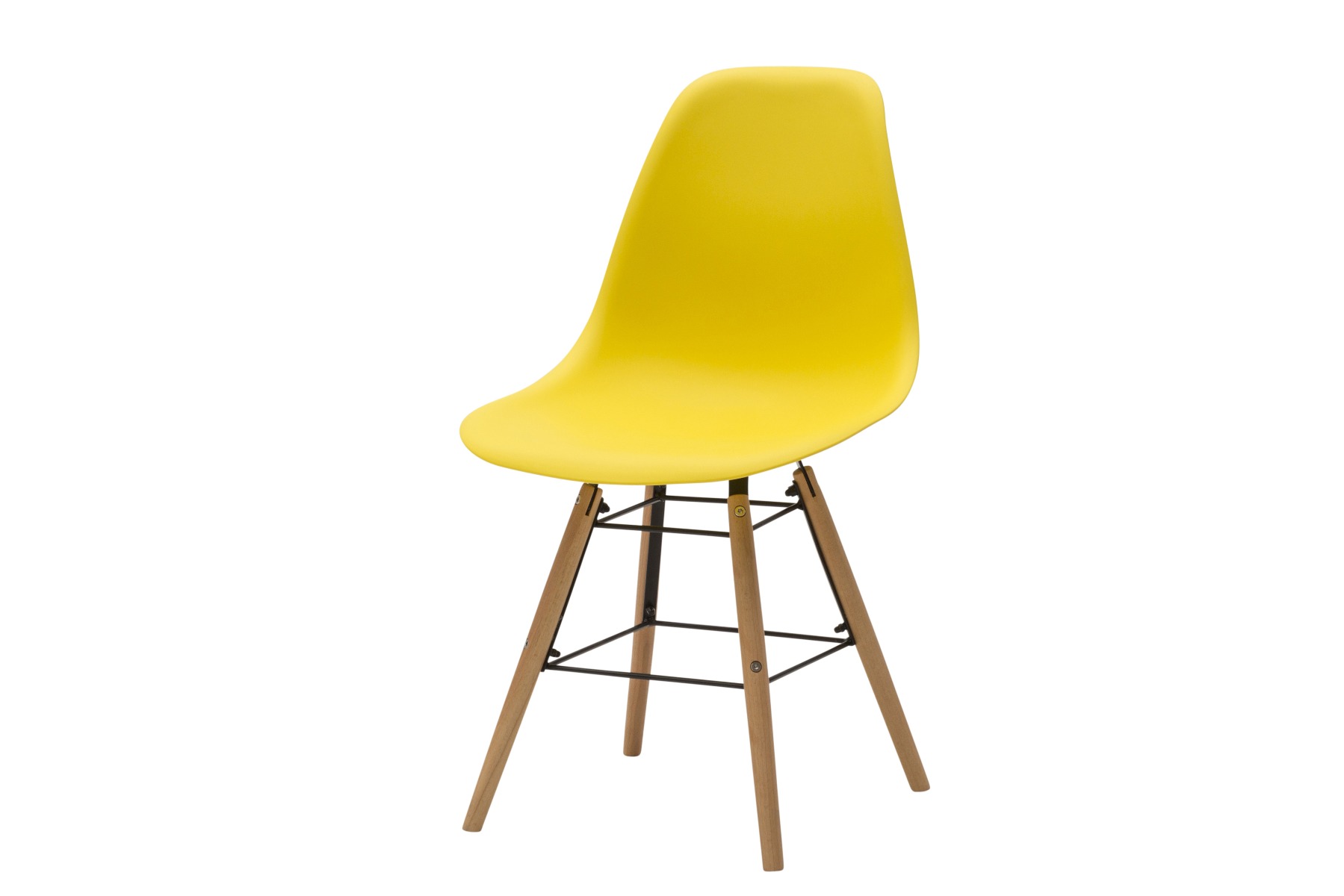 Sedia di Design Gialla con gambe in Legno, seduta in pvc