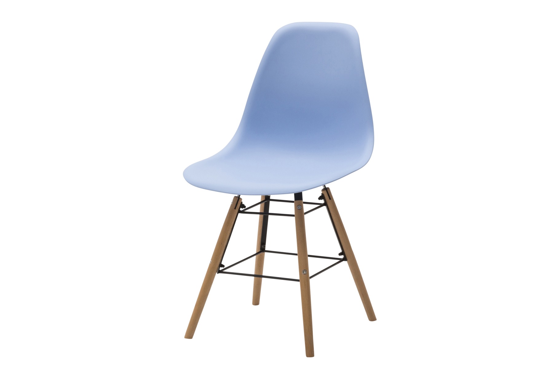 Sedia di Design Azzurro con gambe in Legno, seduta in pvc