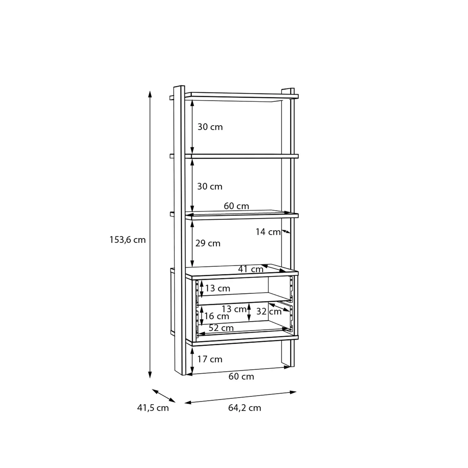libreria con cassetti