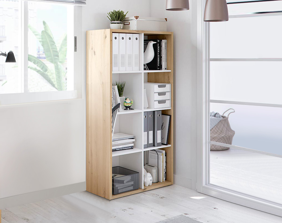 Libreria rovere nodi e bianco opaco, 6 ripiani