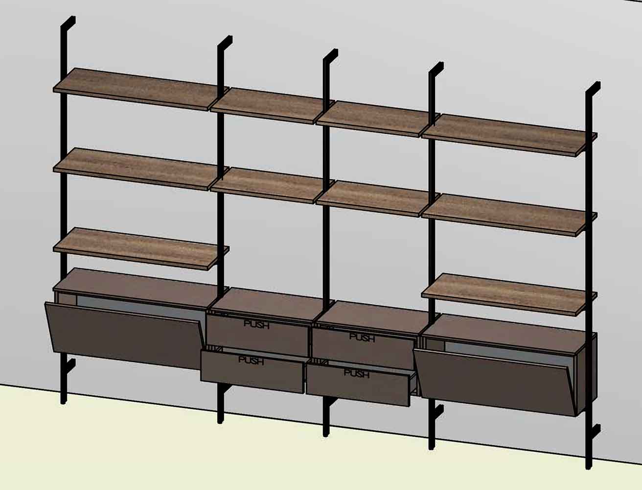 Libreria a muro moderna, finitura Rovere tabacco e Bronzo