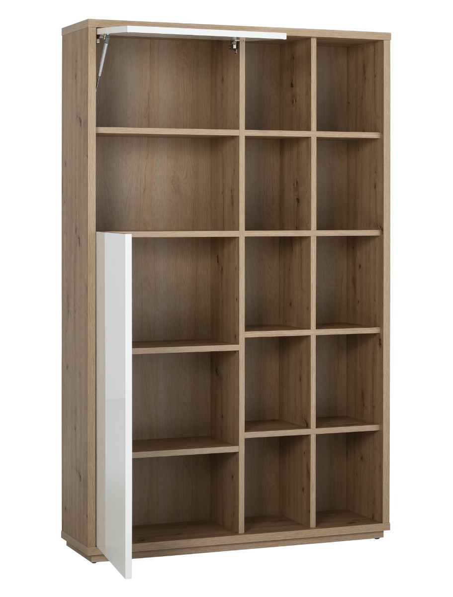 Libreria moderna da ufficio 2 ante,finitura Rovere e Bianco laccato