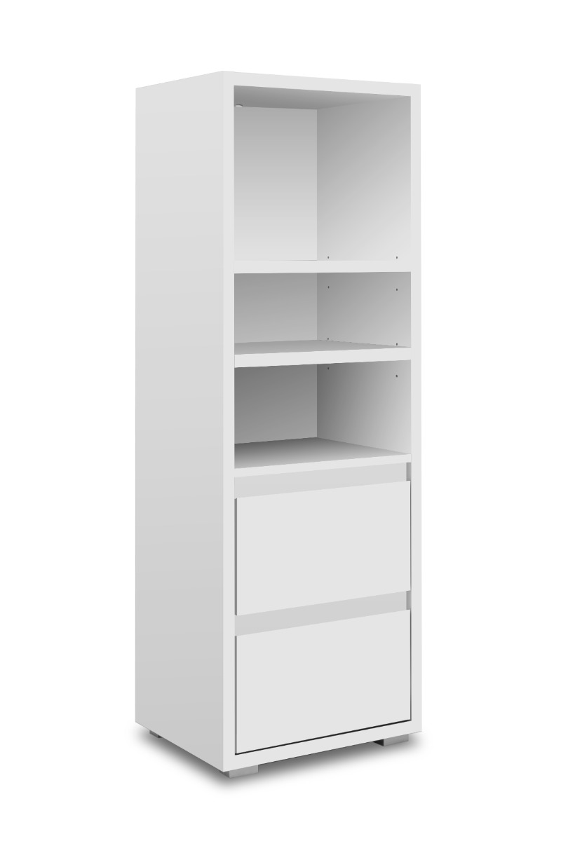 Conveniente Libreria salvaspazio con 2 cassetti, finitura Bianco opaco