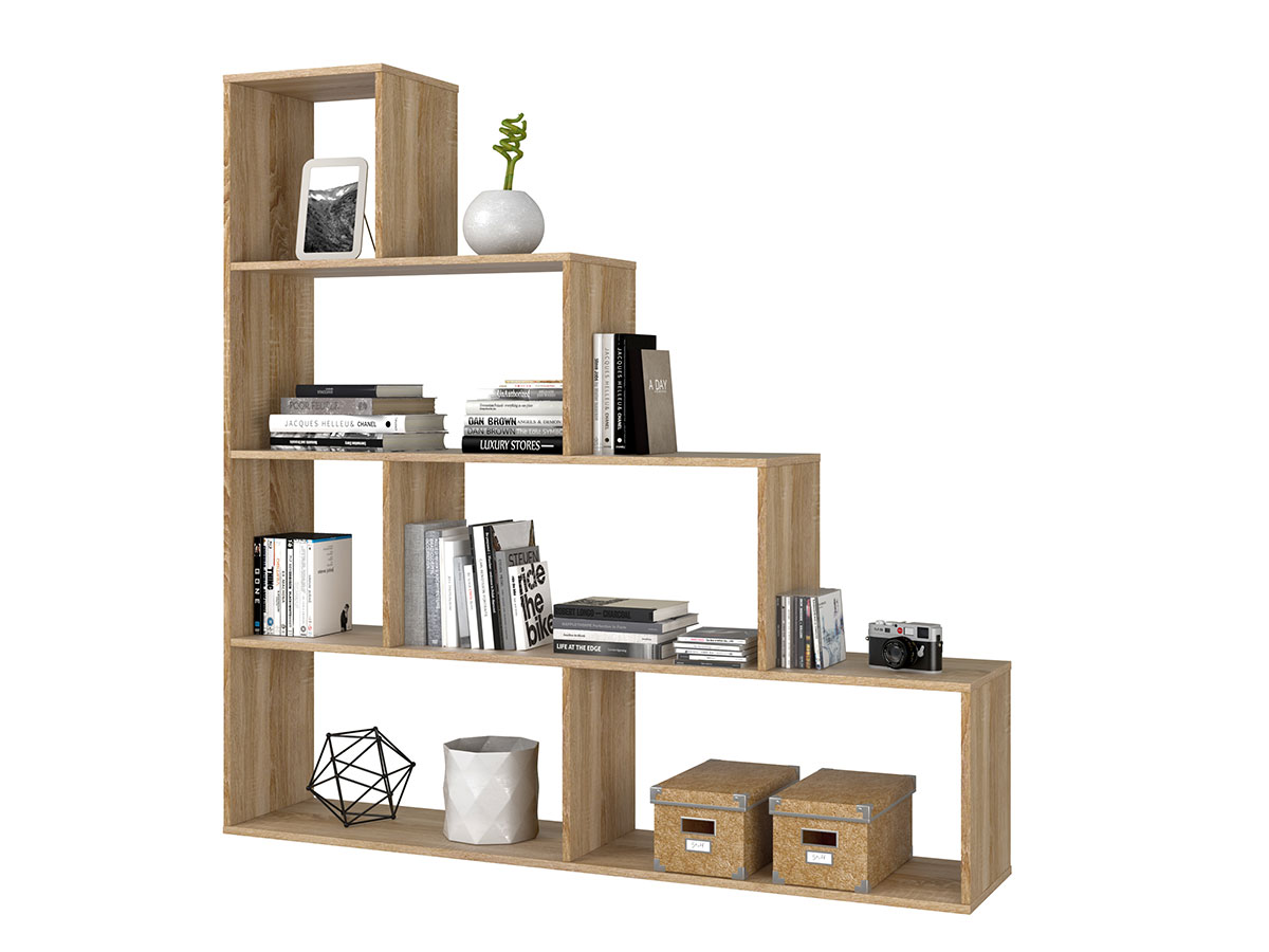 Libreria divisoria bifacciale, design moderno, finitura Rovere