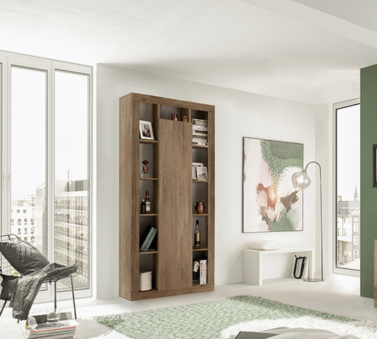 Libreria dispensa, colonna di design a 1 anta moderna, finitura Mercure