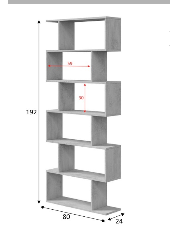 Libreria moderna con 6 ripiani in finitura Cemento