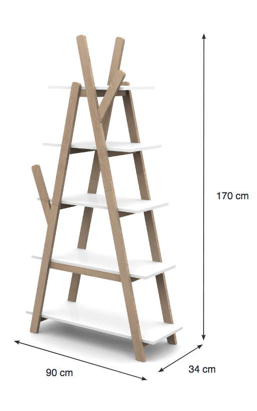 Libreria in stile nordico, finitura Bianco e Pino massello