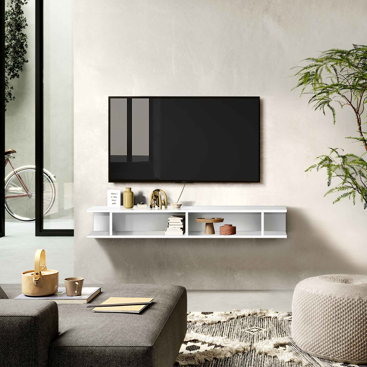 porta tv bianco lucido sospeso