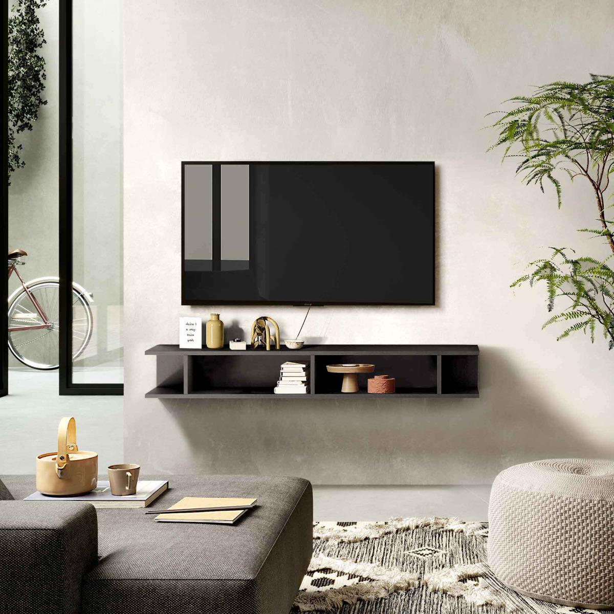 porta tv lava sospeso, soluzione minimal