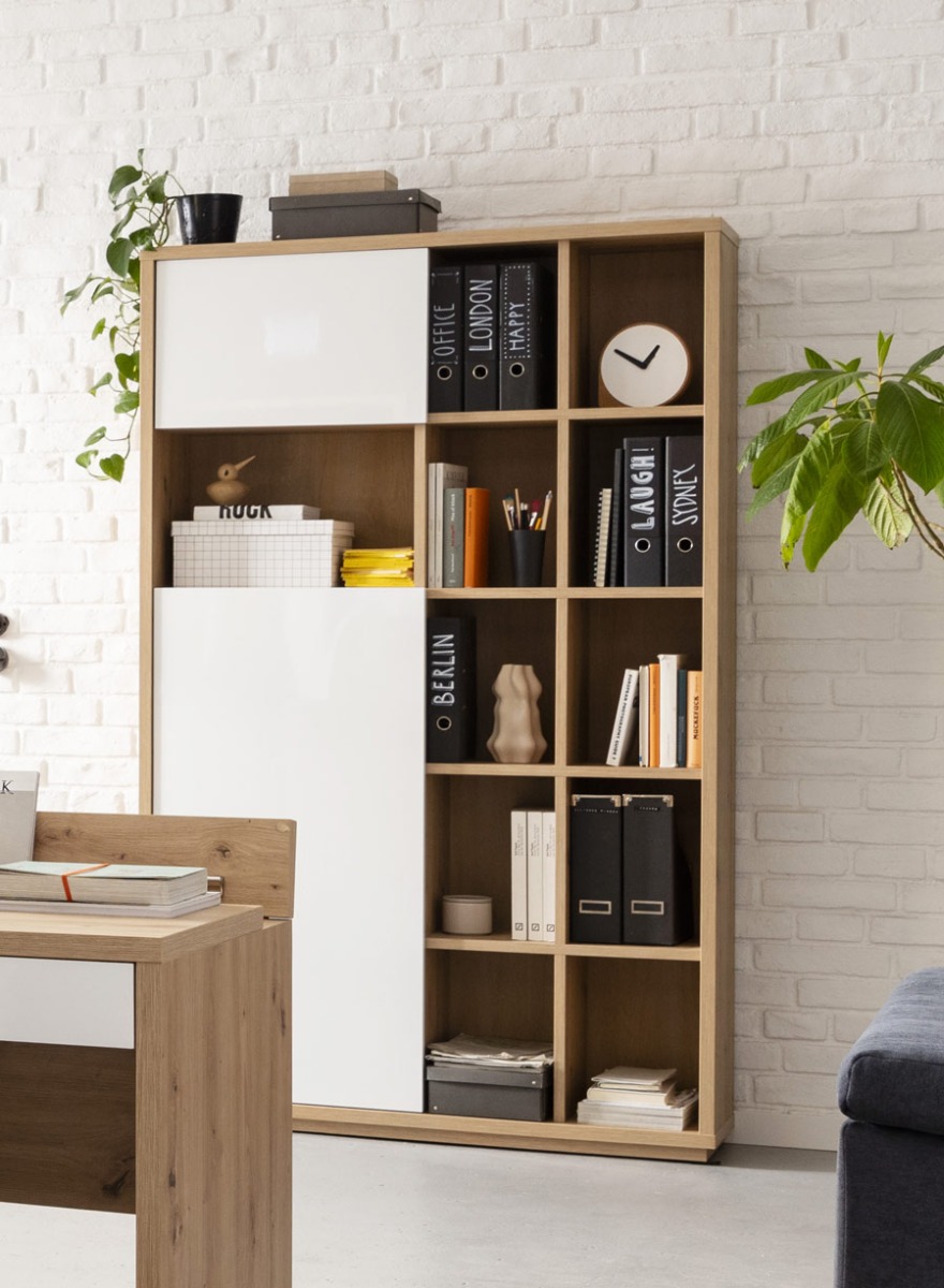 Ufficio completo formato da madia, scrivania e libreria, Made in Italy