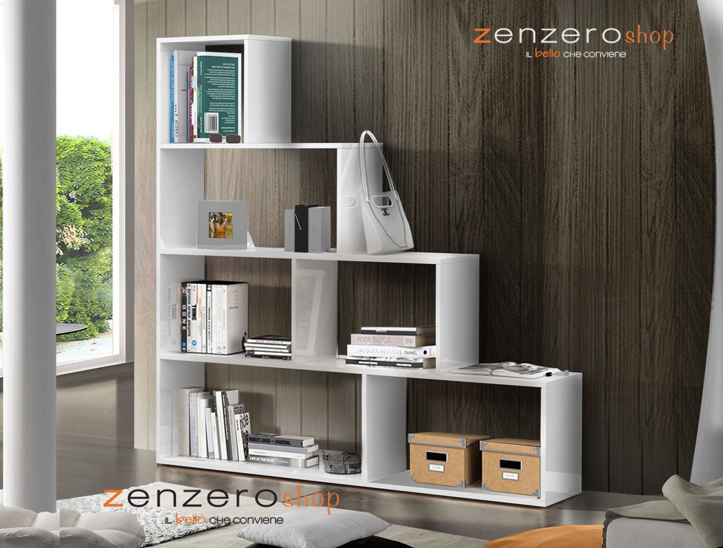 Moderna Libreria BOOK a scala, made in Italy, 4 ripiani