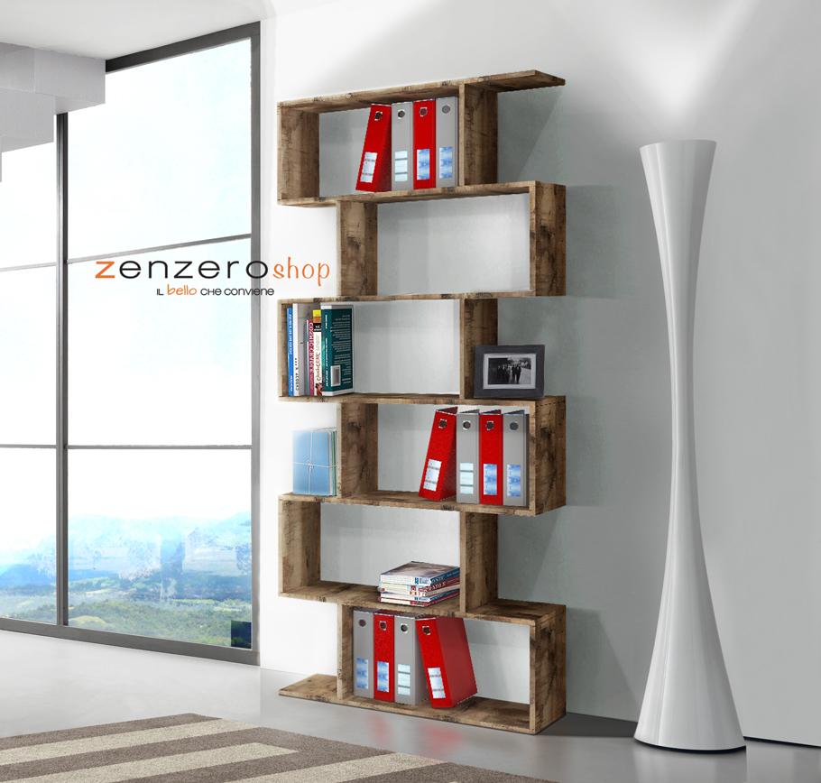 Libreria moderna verticale, colore pero, 6 ripiani, made in Italy